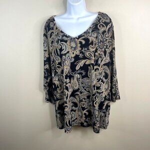 Vintage Mesh Paisley Tunic Top Womens 3X Floral Pullover Knit Business Casual